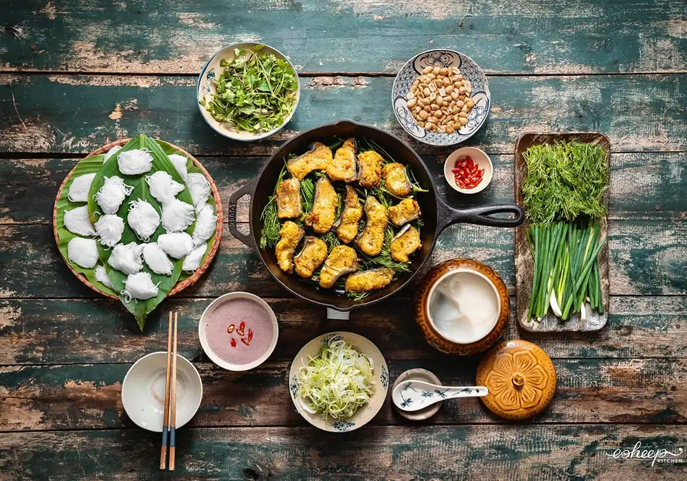 Nguyên liệu làm chả cá Lã Vọng.